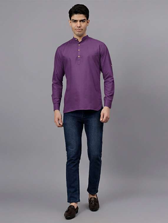 Men Solid Mandarin Neck Short Kurta - 22325240 -  Standard Image - 3