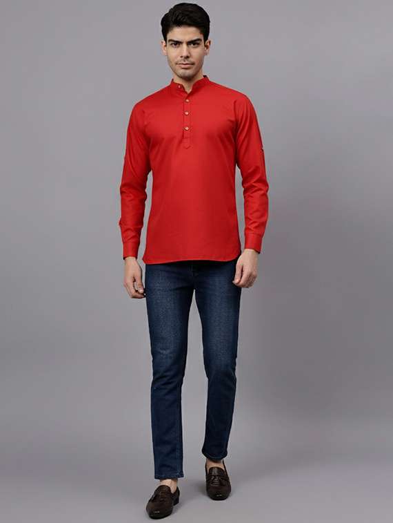 men solid mandarin neck short kurta - 22325241 -  Standard Image - 3