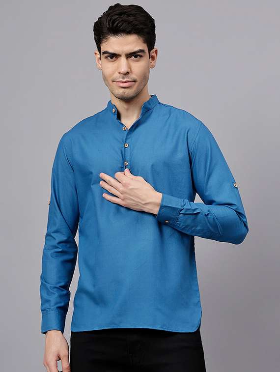 men solid mandarin neck short kurta