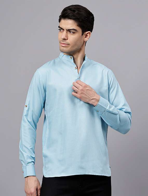 men solid mandarin neck short kurta