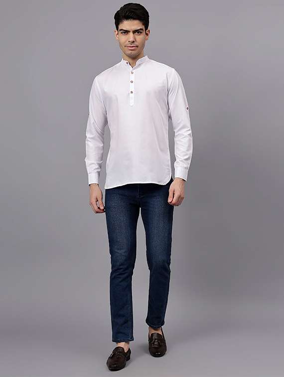 men solid mandarin neck short kurta - 22325245 -  Standard Image - 3