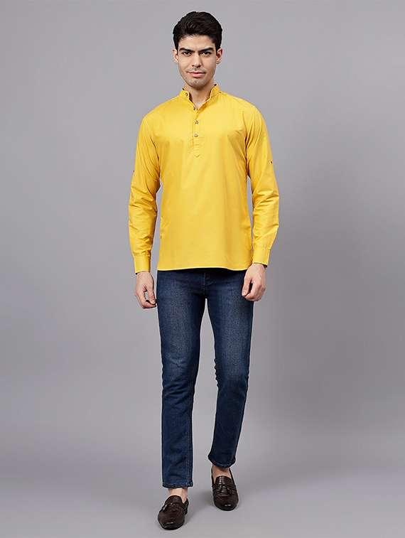 men solid mandarin neck short kurta - 22325246 -  Standard Image - 3