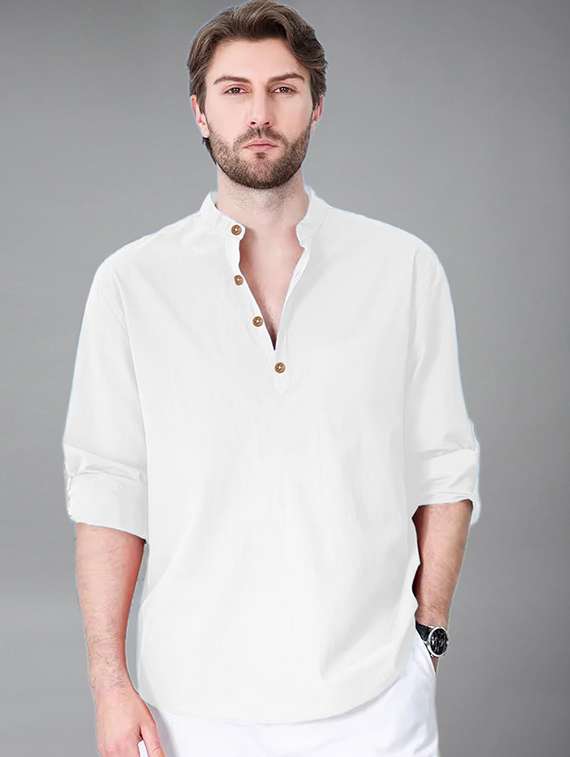 men solid mandarin neck short kurta