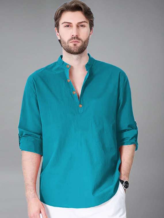 men solid mandarin neck short kurta
