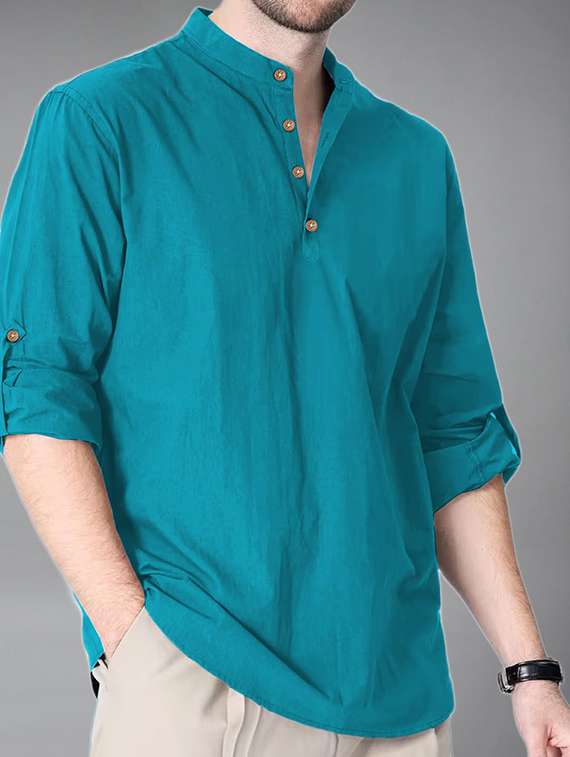 men solid mandarin neck short kurta - 22325249 -  Standard Image - 3