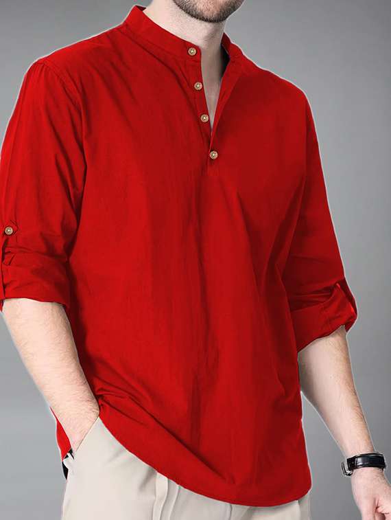 men solid mandarin neck short kurta - 22325252 -  Standard Image - 3