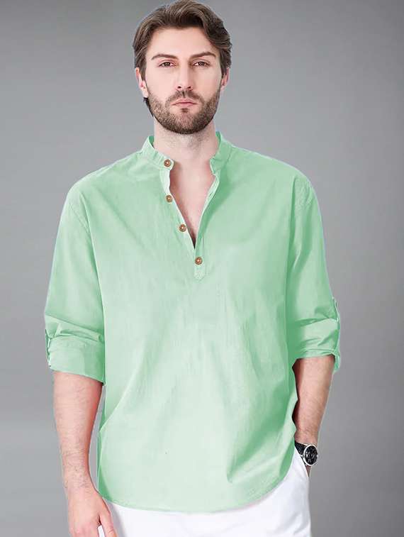 men solid mandarin neck short kurta