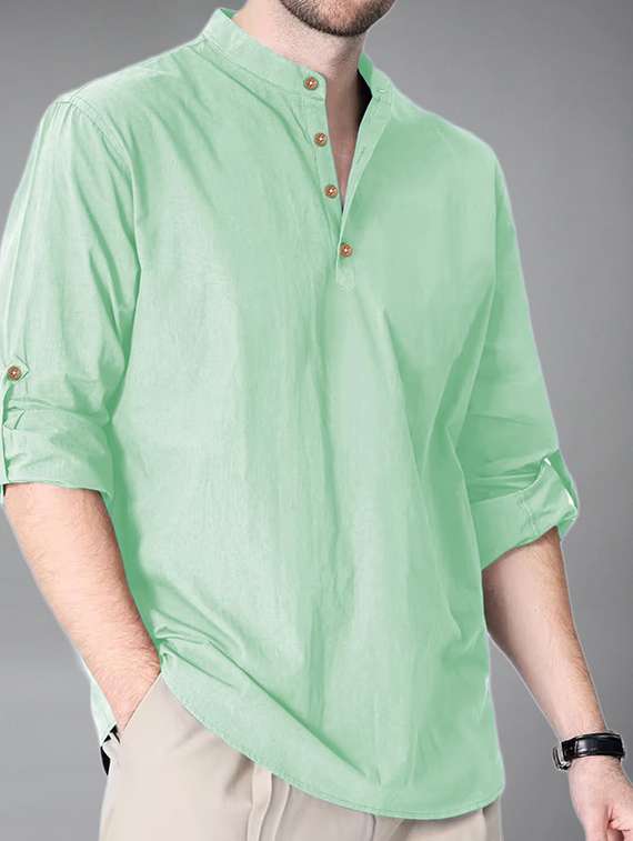 men solid mandarin neck short kurta - 22325253 -  Standard Image - 3