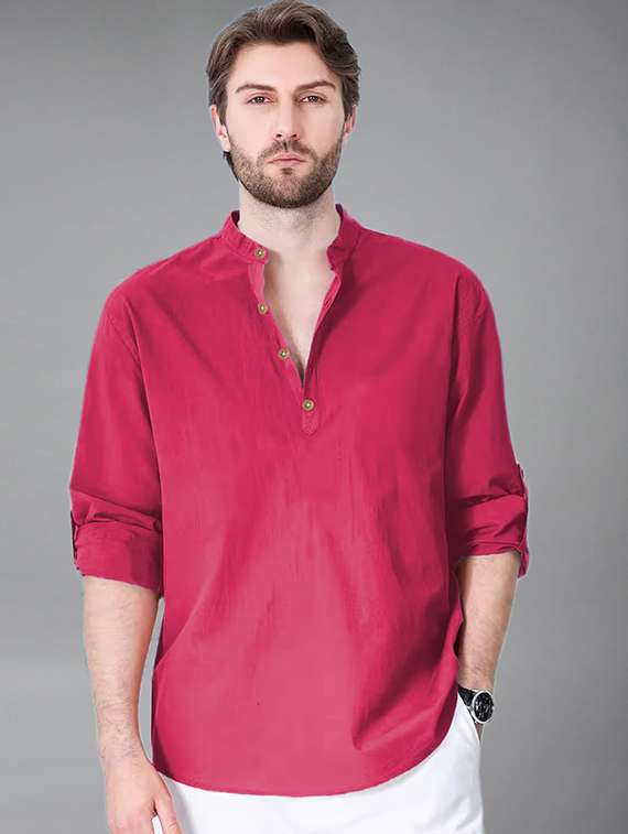 men solid mandarin neck short kurta