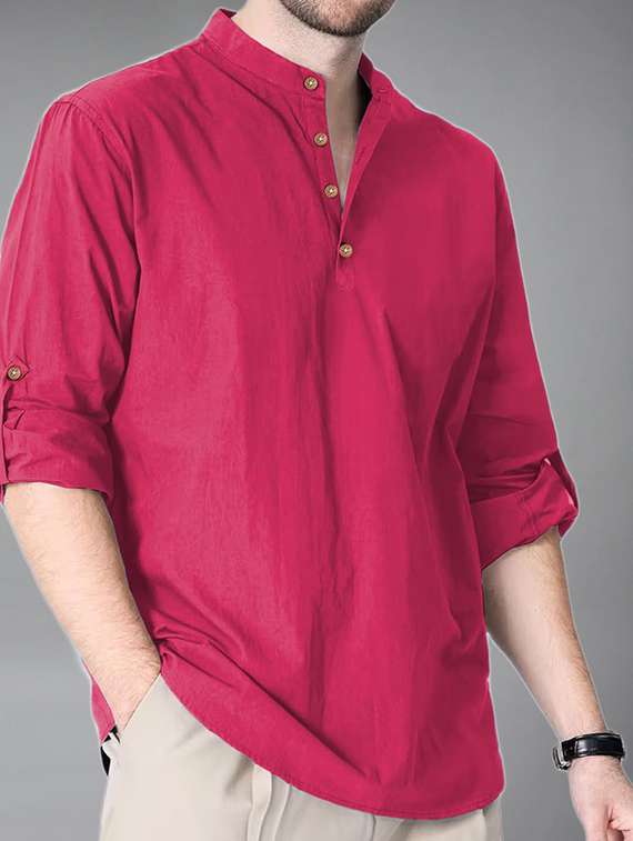 men solid mandarin neck short kurta - 22325254 -  Standard Image - 3