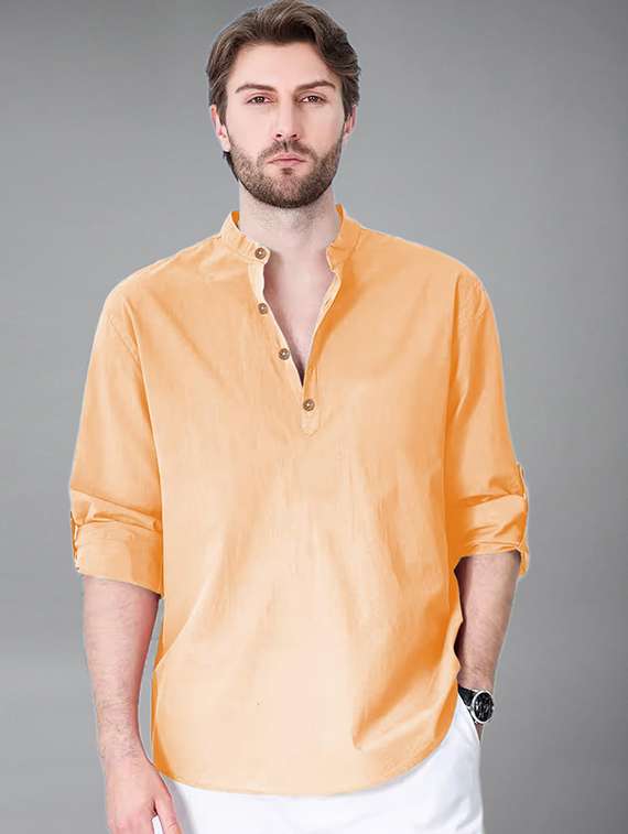 men solid mandarin neck short kurta