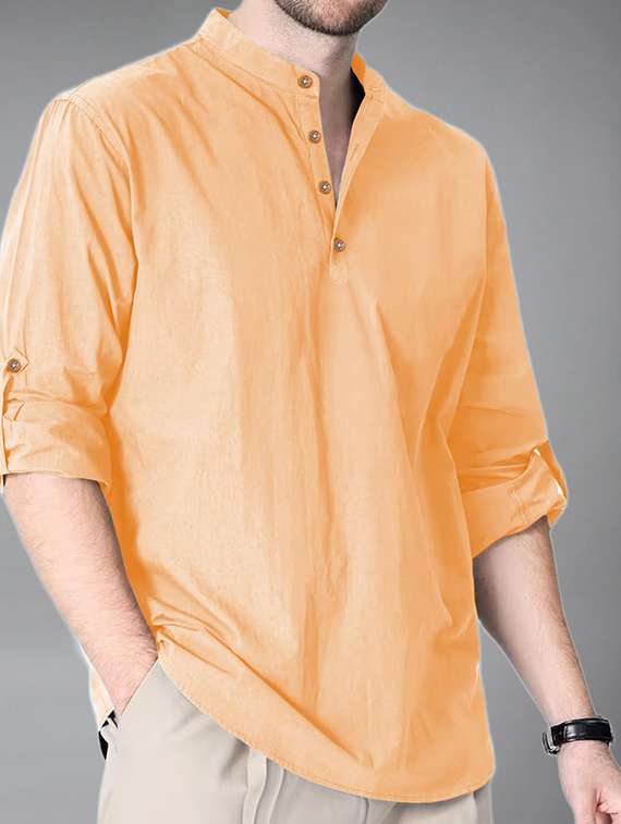 men solid mandarin neck short kurta - 22325256 -  Standard Image - 3