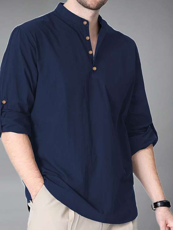 Men Solid Mandarin Neck Short Kurta - 22325257 -  Standard Image - 3