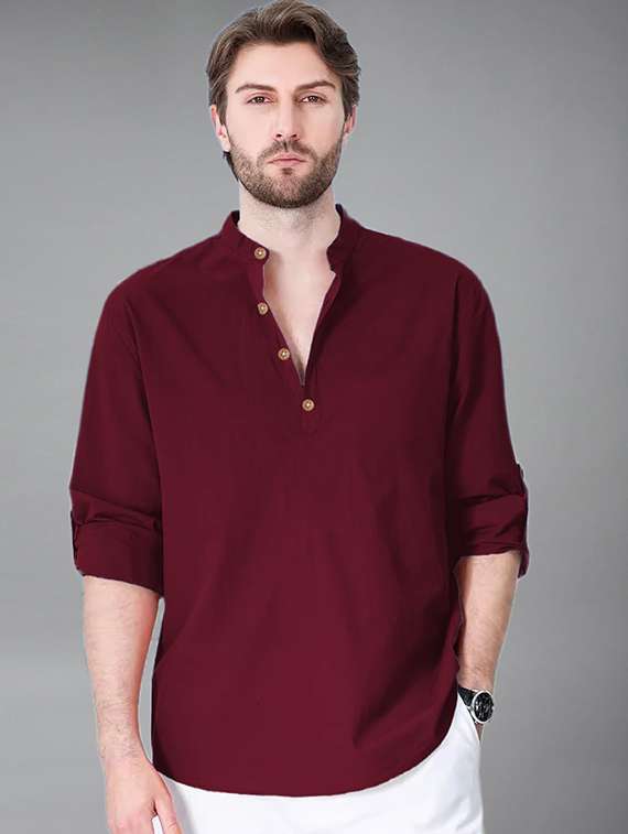 men solid mandarin neck short kurta