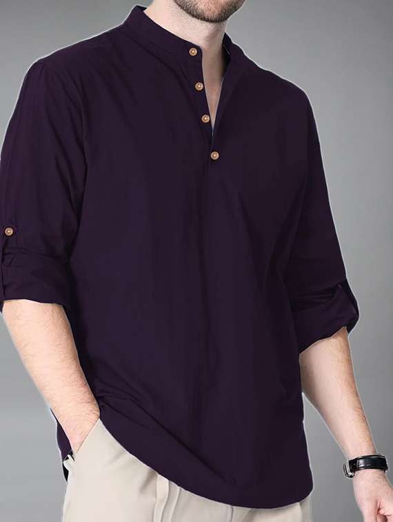 men solid mandarin neck short kurta - 22325259 -  Standard Image - 3