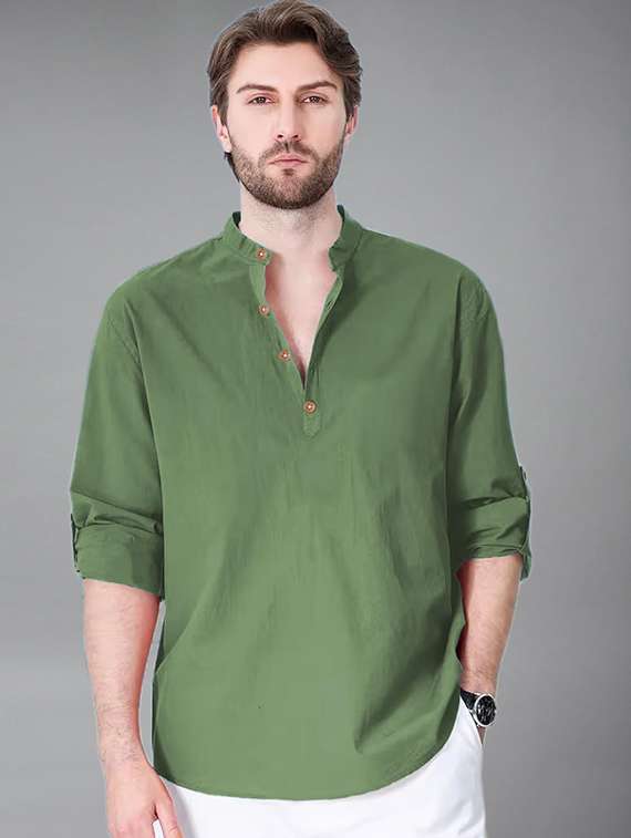 men solid mandarin neck short kurta