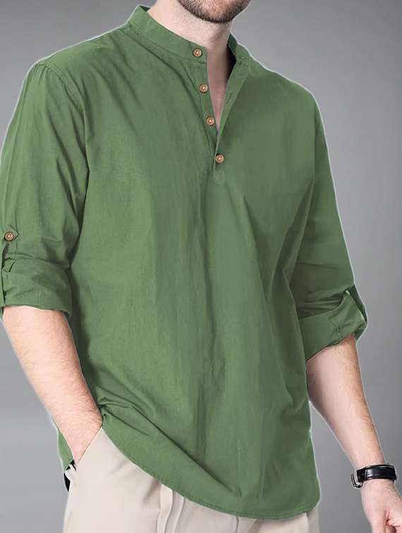 Men Solid Mandarin Neck Short Kurta - 22325260 -  Standard Image - 3