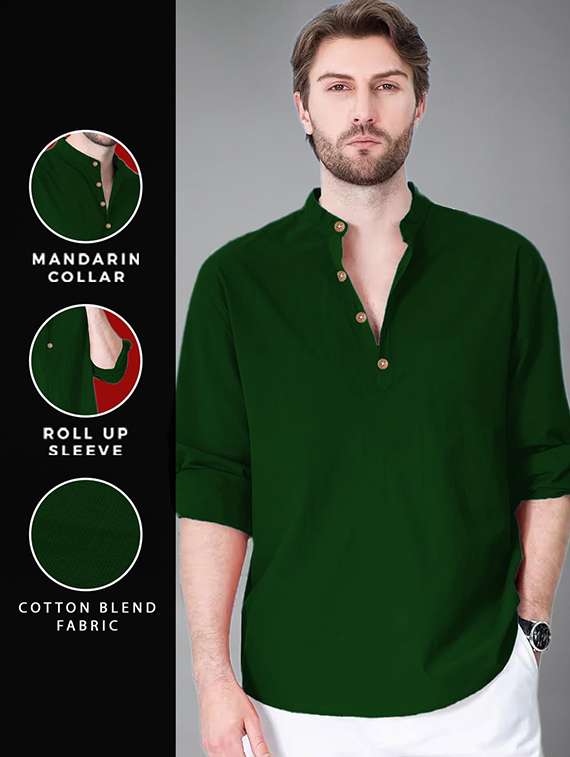 men solid mandarin neck short kurta