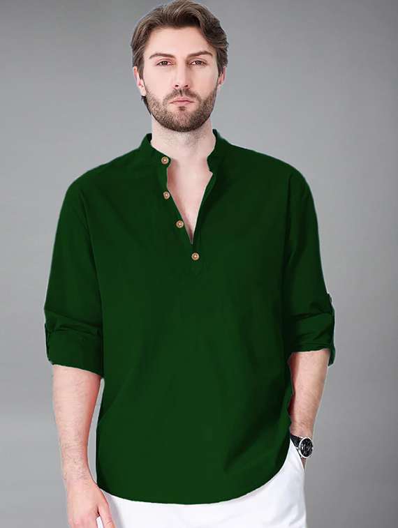 men solid mandarin neck short kurta