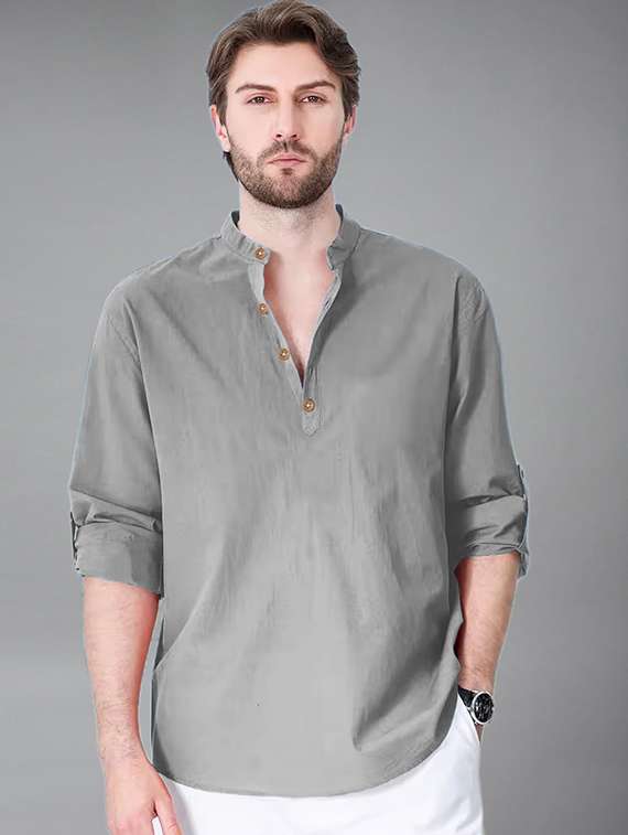 men solid mandarin neck short kurta