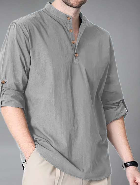 men solid mandarin neck short kurta - 22325262 -  Standard Image - 3