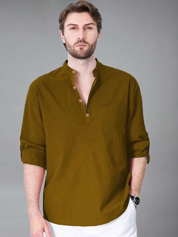 men solid mandarin neck short kurta