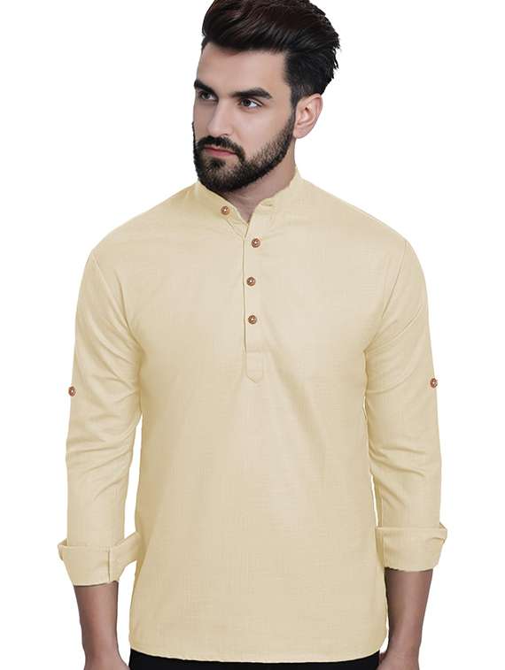 men solid mandarin neck short kurta