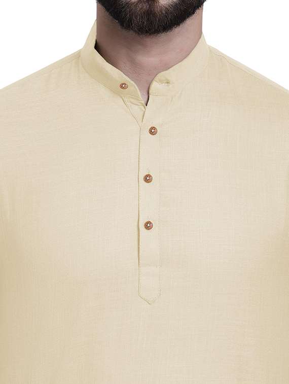 men solid mandarin neck short kurta - 22325267 -  Standard Image - 3