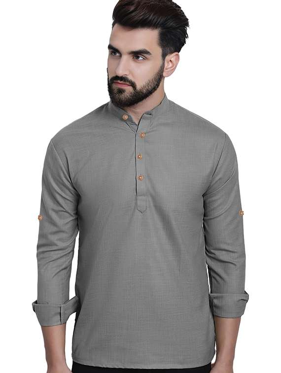 men solid mandarin neck short kurta