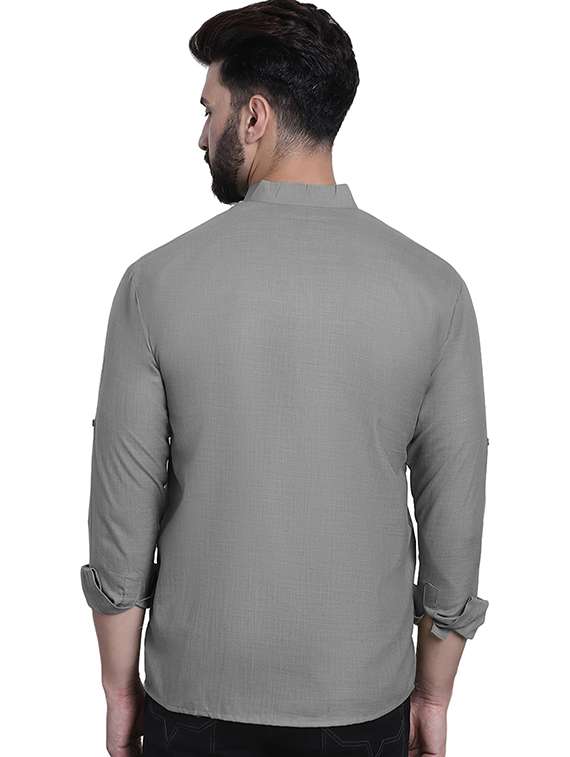 men solid mandarin neck short kurta - 22325270 -  Standard Image - 3