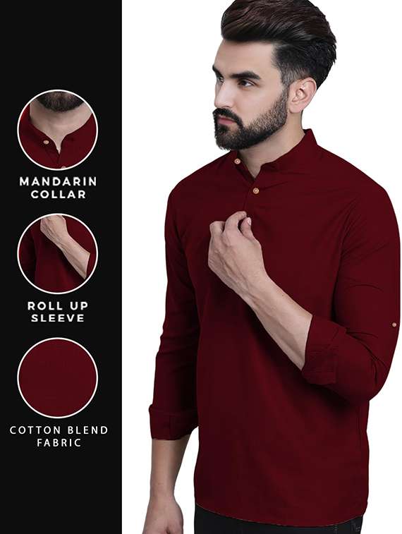 men solid mandarin neck short kurta
