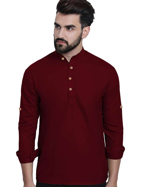 men solid mandarin neck short kurta