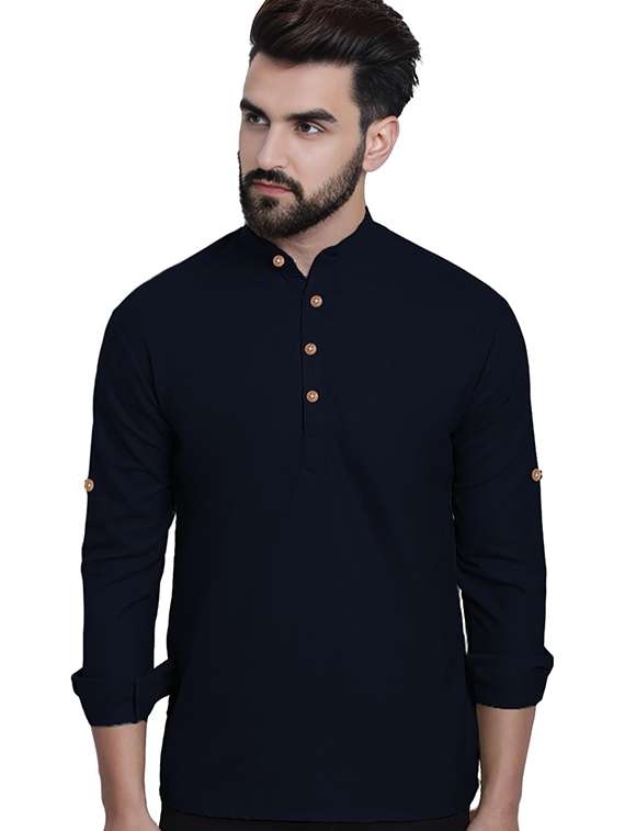 men solid mandarin neck short kurta