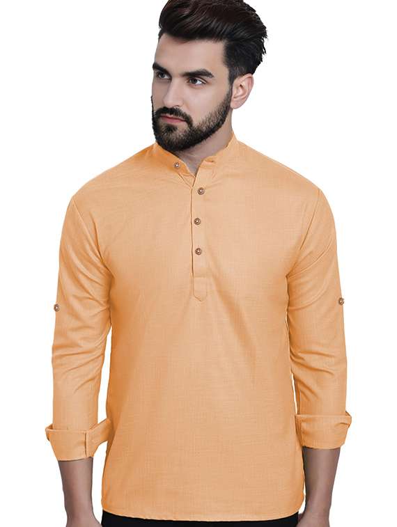 men solid mandarin neck short kurta