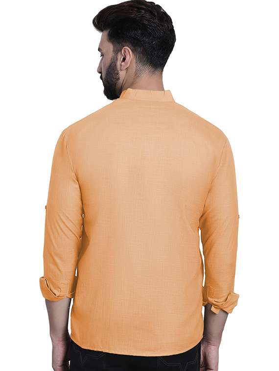 men solid mandarin neck short kurta - 22325273 -  Standard Image - 3