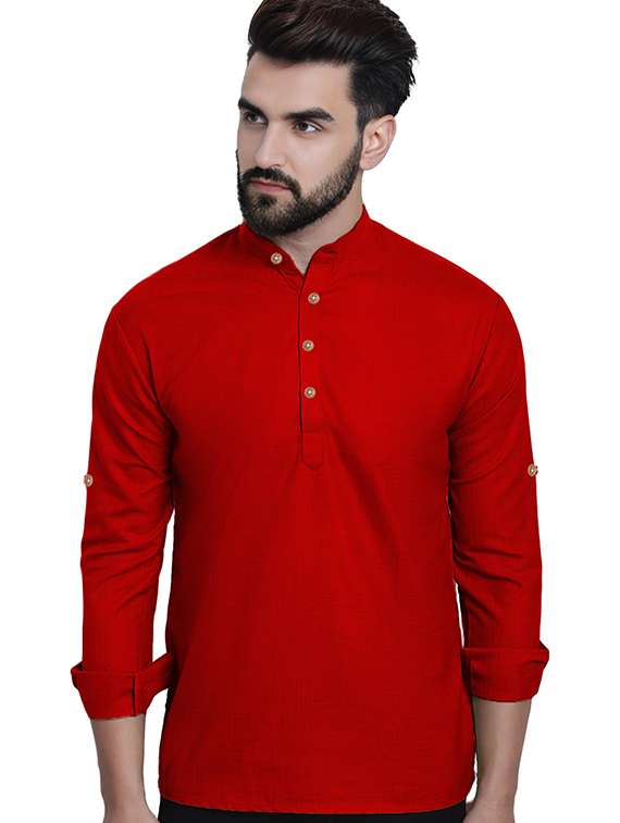 men solid mandarin neck short kurta