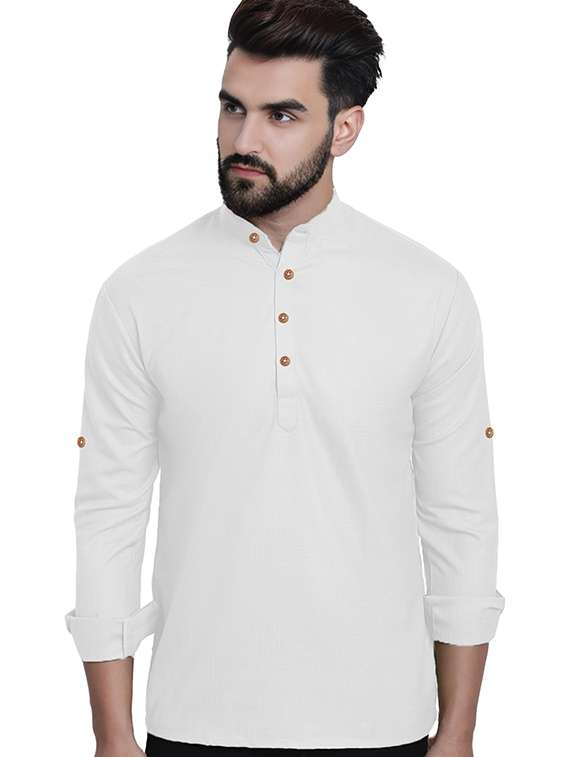 men solid mandarin neck short kurta