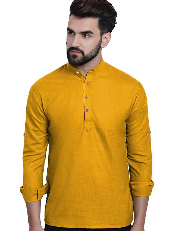 men solid mandarin neck short kurta