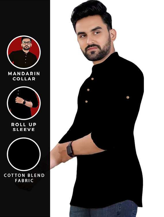 Men Solid Mandarin Neck Short Kurta - 22325285 -  Standard Image - 3