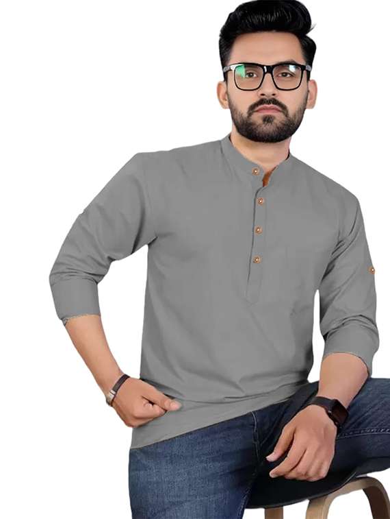 men solid mandarin neck short kurta