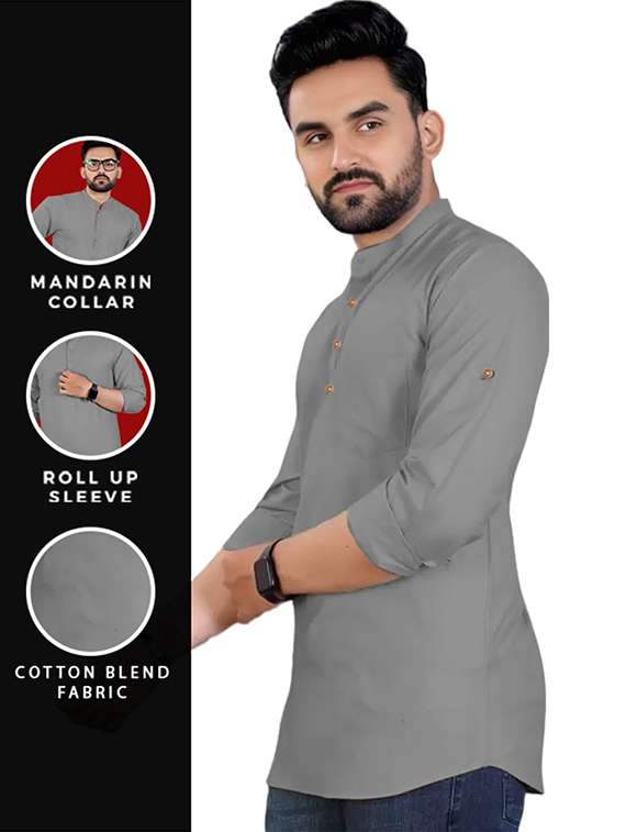 men solid mandarin neck short kurta - 22325287 -  Standard Image - 3