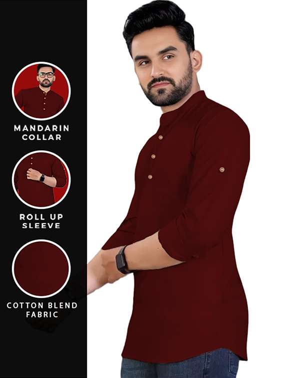 men solid mandarin neck short kurta