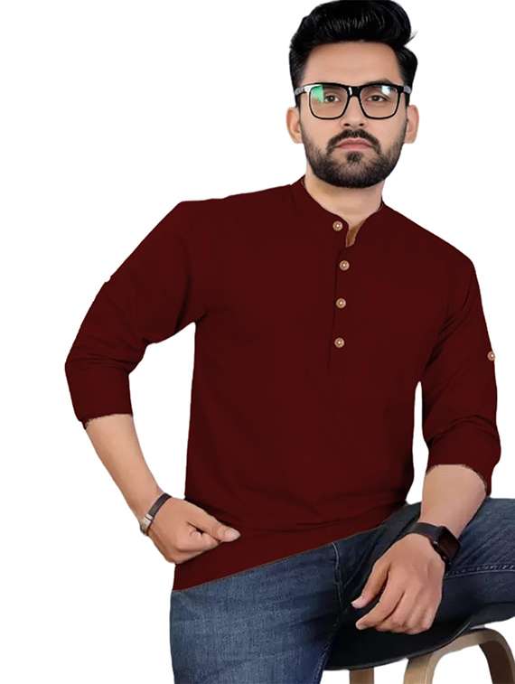men solid mandarin neck short kurta