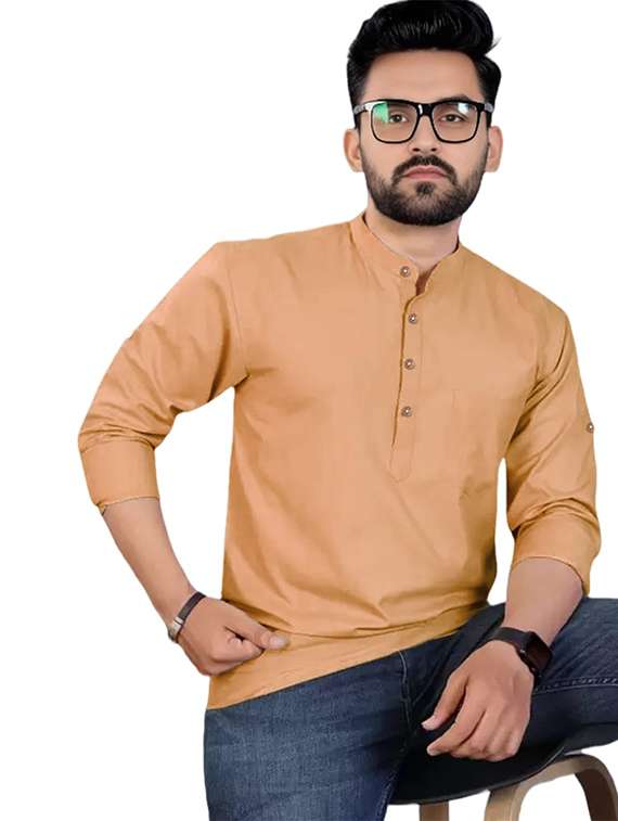 men solid mandarin neck short kurta