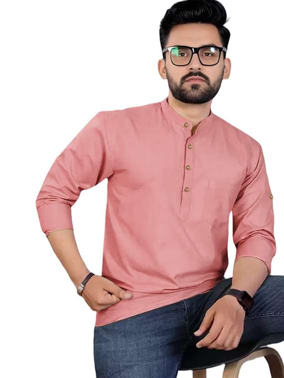 men solid mandarin neck short kurta