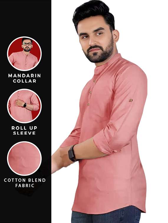 Men Solid Mandarin Neck Short Kurta - 22325291 -  Standard Image - 3