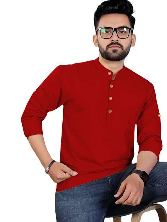 men solid mandarin neck short kurta