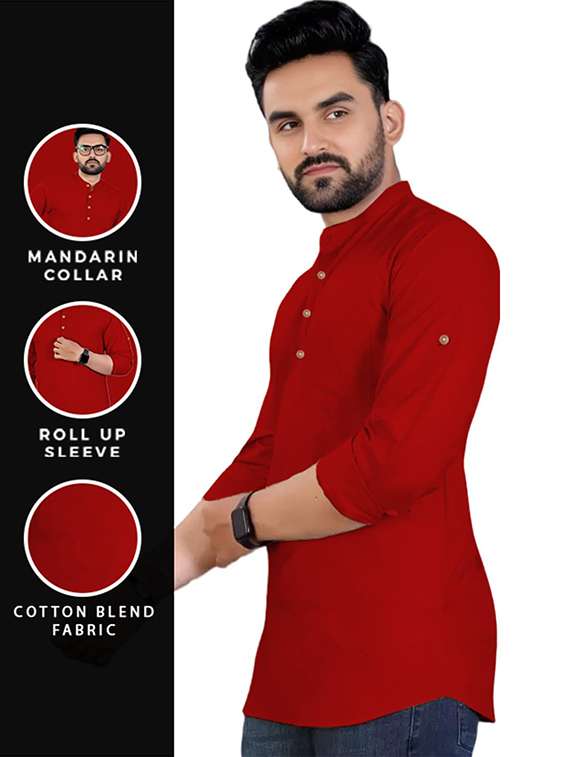 men solid mandarin neck short kurta - 22325294 -  Standard Image - 3