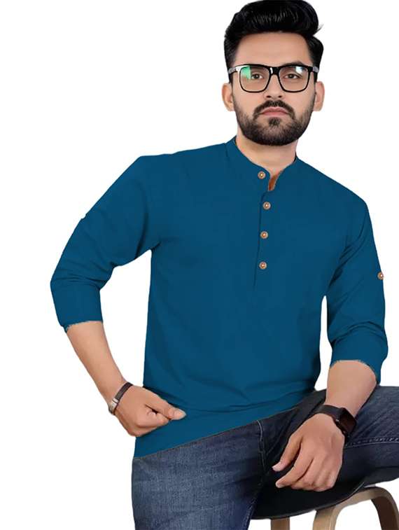 men solid mandarin neck short kurta