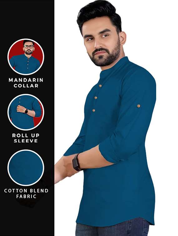 men solid mandarin neck short kurta - 22325295 -  Standard Image - 3